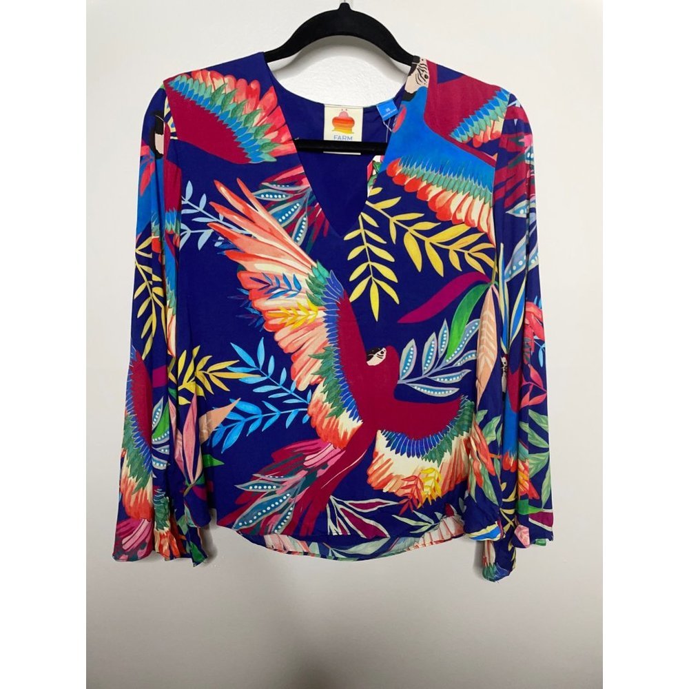 Anthropologie Farm Rio Kaia Tropical Bird Blouse Size XS NWT Bell Sleeves - Picture 4 of 7